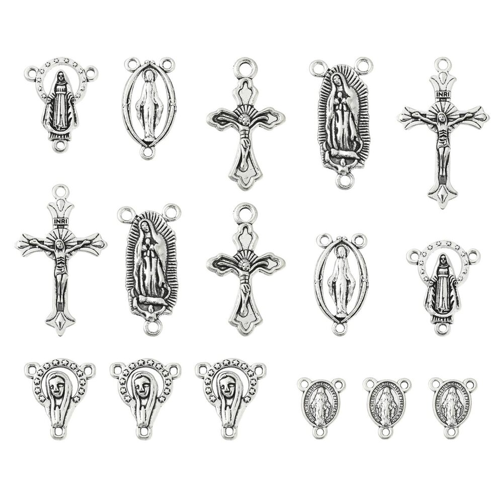 9327 70 Pcs 7 Styles Antique Virgin Mary Themed Charms Rosary Centerpiece